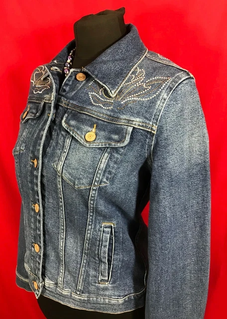7 For All Mankind Stone Washed Sequin Jewelled Studded Denim Jean Jacket Small S