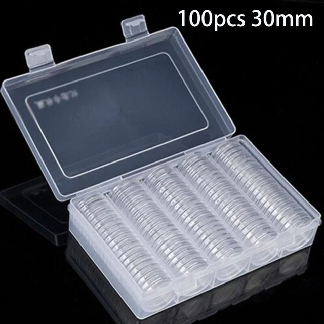 Transparent Pièce de Monnaie Capsules Plastique Accessoires Rond Boîte Rangement