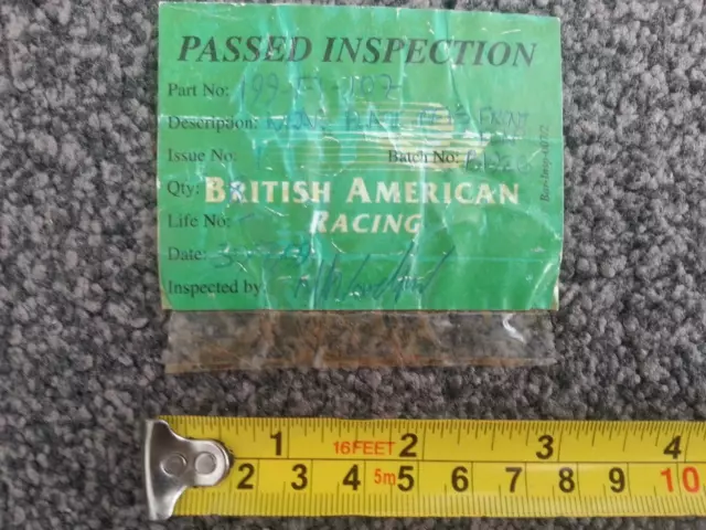 Certificato di ispezione British American Racing (BAR) 1999 (F1 Formula 1)