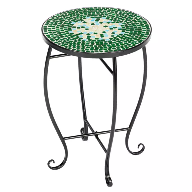 Outdoor Side Table Mosaic Plant Stand Round End Table with 14" Ceramic Tile Top