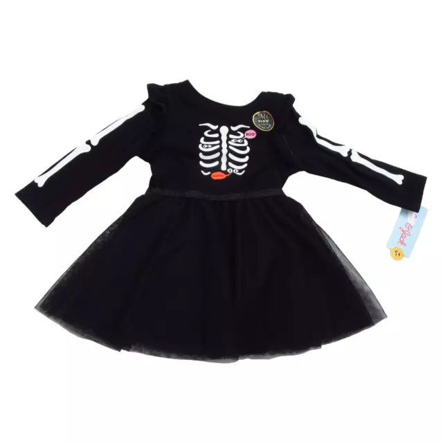 Cat & Jack Baby Girl Size 18M Long Sleeve Tulle Dress Skeleton Halloween Black