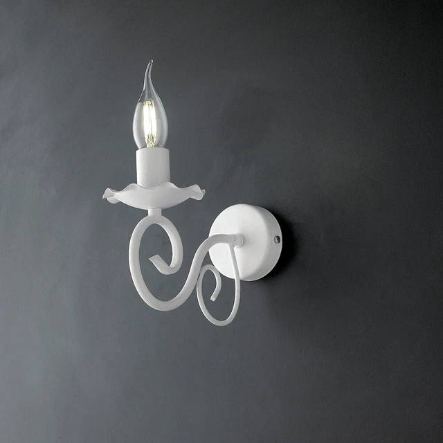 Applique Provenzale Candelabro 1 Luce Ferro Battuto Bianco Shabby Serie Alma