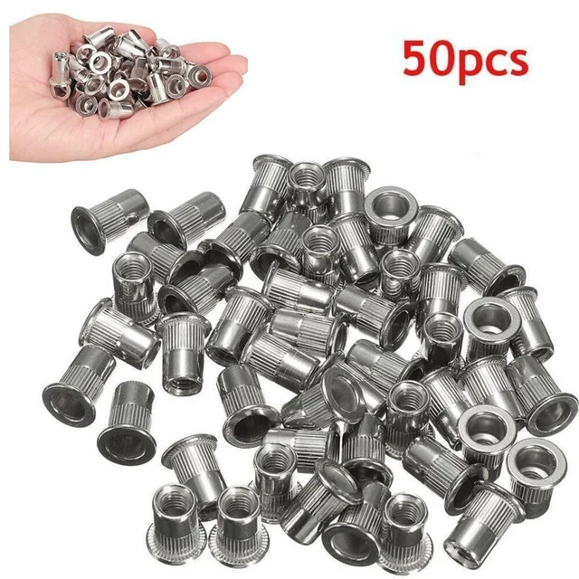 50 pz filettatura argento M6 testa piatta dado rivetto inserto dado per lamiera