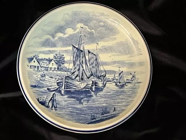 Delft's Boch Belgium Royal Sphinx Blue Sailboat Scene 6.5” Plate Porcelain Boat