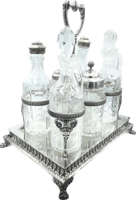 Oliera Menage Argento 800 Con Contenitori In Cristallo Vintage Anni 50 Vicenza