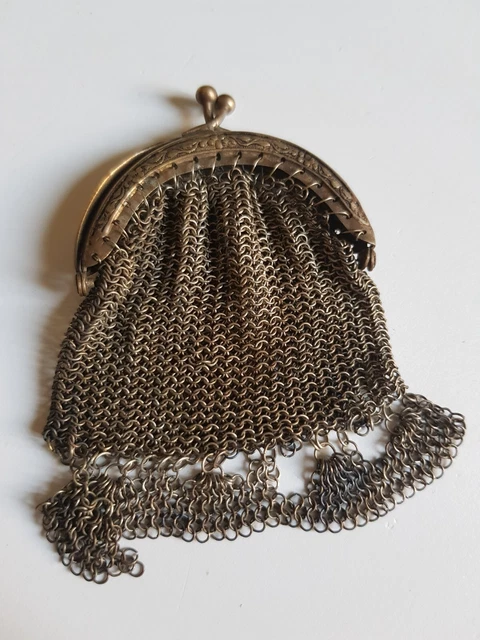 Aumônière Ancienne Fourre-tout Femme - Tissu Et Métal Noir - Vintage