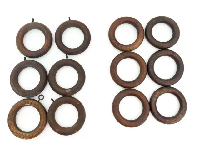 MCM Brown Wood Wooden Curtain Rod Drapery Rings Round LOT of 12