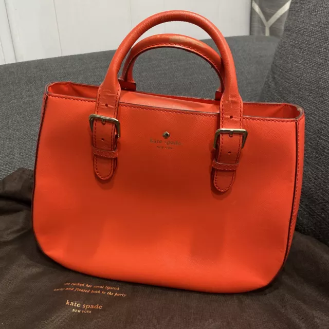 Kate Spade New York Orange  Saffiano Leather Satchel Tote Handbag