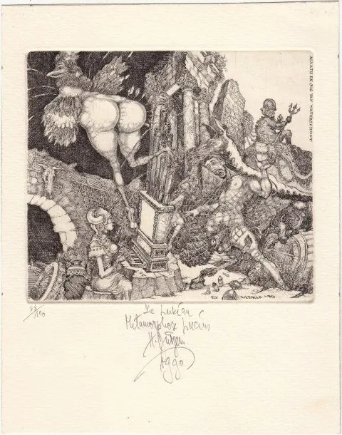 Exlibris Bookplate Radierung Harry Jürgens 1949 Metamorphosen Lukios
