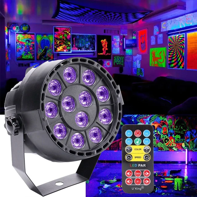 12LED 120W UV Black Light DMX Strobe Effect Xmas Glow Party Uplight w/Remote