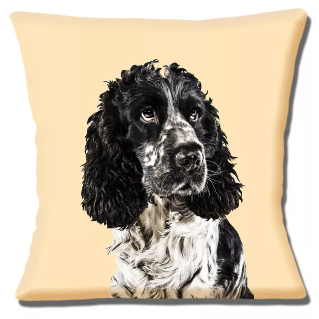 Cocker Spaniel Dog Cushion Cover 16"x16" 40cm Photo Print Black & White on Cream