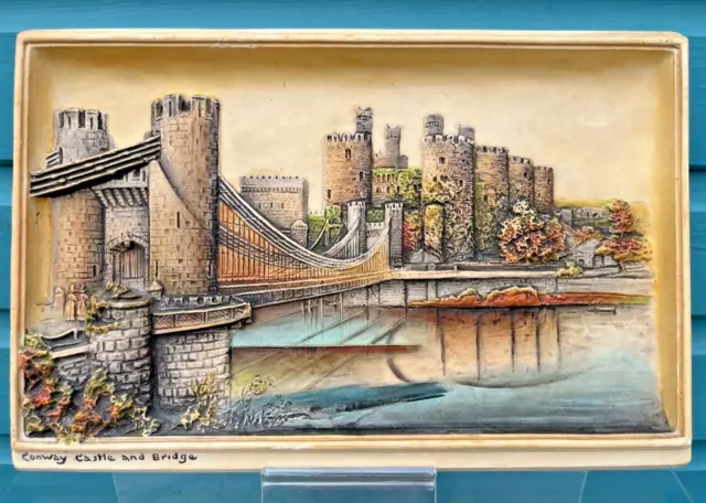 OSBORNE IVOREX Plaque - Conway Castle and Bridge - Antique - 11.25” x 7.5"
