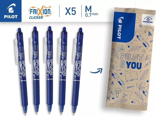 PILOT FriXion  1 Stück (5er Pack) Clicker 0.7 – Farbe Blau – Radierbarer, nachfu 2