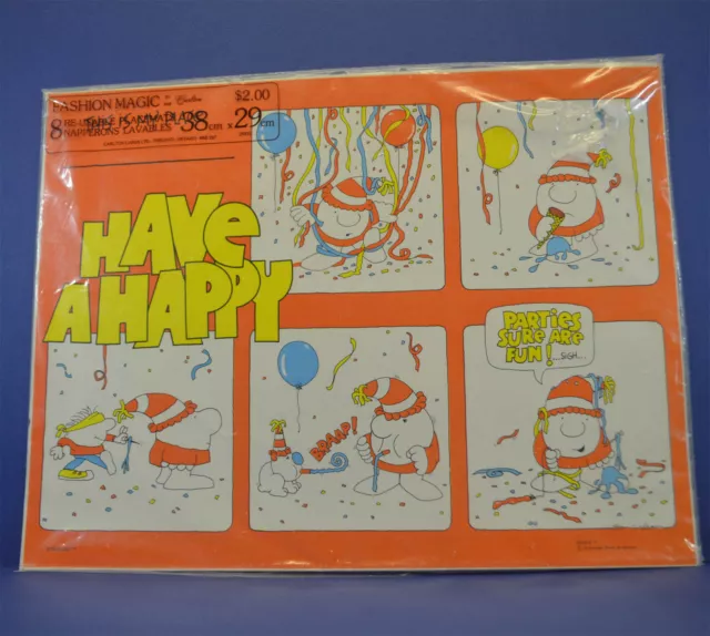 ZIGGY Pkg Of 8 REUSABLE PLACEMATS Have A Happy Party Sealed 1970s-80s Sealed