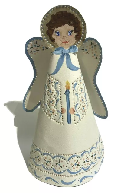 Vintage Christmas Tree Topper Hand Punched/Painted Angel Folk Art Primitive