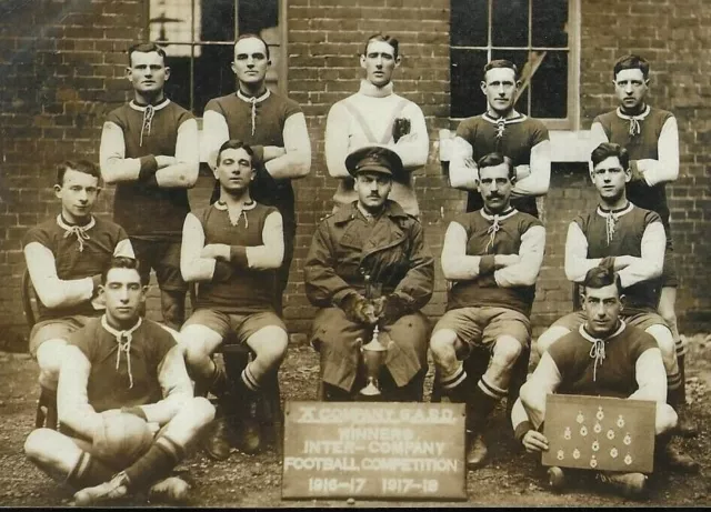 WW1 Photo Postcard SASD Siege Artillery Signals Depot Football Team Soldiers