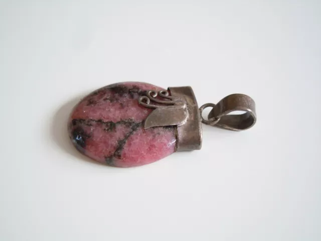 925 Argent Sterling Pendentif Avec Rhodonite 11,2 G/4,5 X 2,4 CM 3