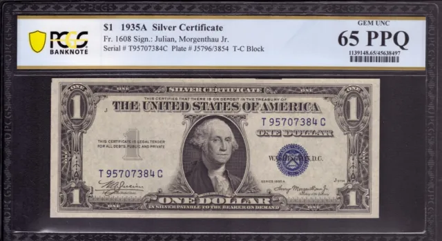 1935 A $1 Silver Certificate Note Tc Block Fr 1608 Pcgs B Gem Unc 65 Ppq
