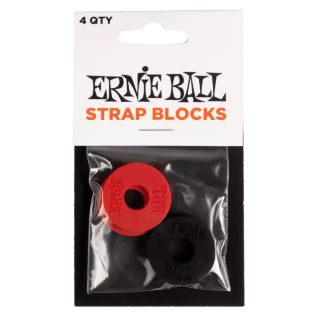 Official Ernie Ball Guitar Strap Blocks (Locks) in Black and Red - Pack of 4