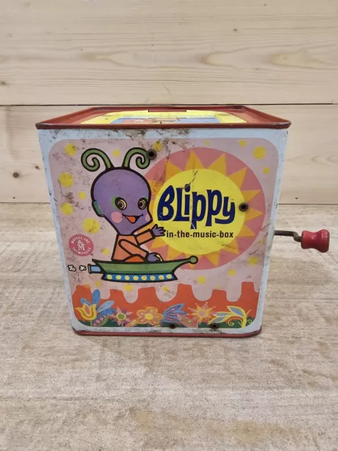 1968 Matty Mattel Presents Blippy In The Music Box Tin Wind Up Jack In The Box