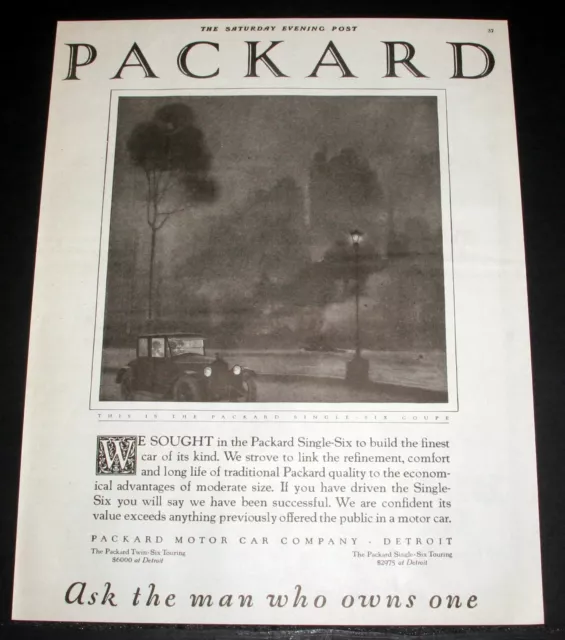 1921 Old Magazine Print Ad, Packard Single-Six Motor Car, Finest Of It's Kind!