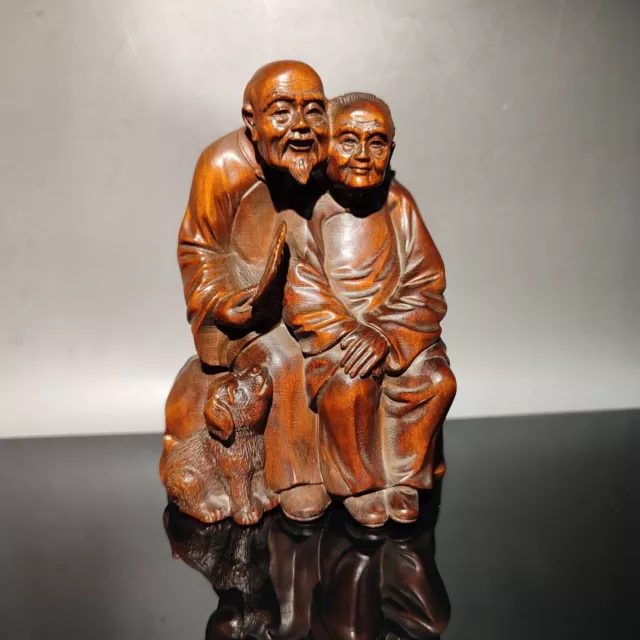 vintage Boxwood chinese antique wooden carving old men women statue wood home