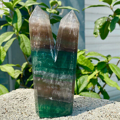 413G Natural Fluorite Obelisk Quartz Crystal Wand Point Realistic Healing.