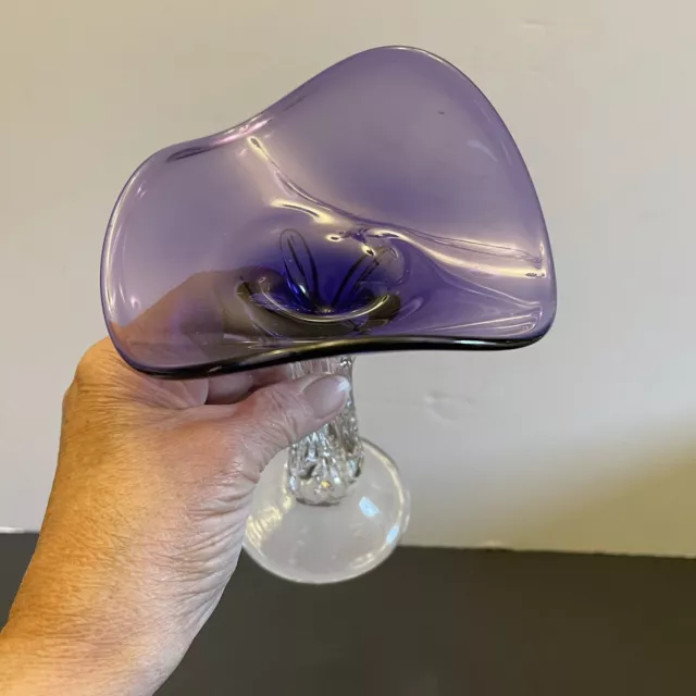 White Elk Art Glass Pedestal Bowl/Candy Dish Clear & Purple hand blown