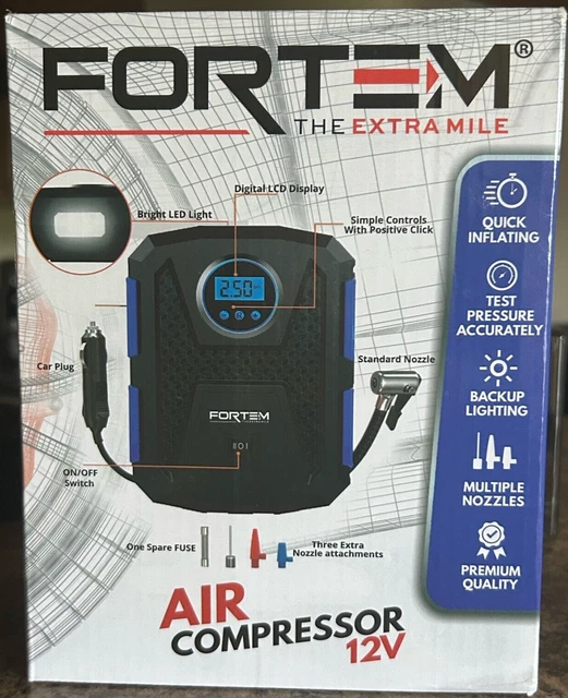 FORTEM TIRE INFLATOR Portable Air Compressor 150 PSI, Bike Pump, 12V