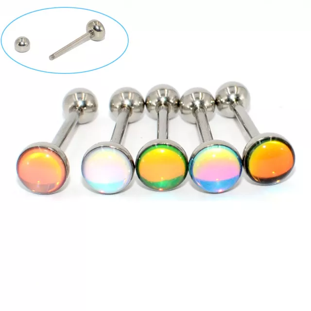 1PC Surgical Steel Tongue Barbell Ring Tongue Piercing Tongue Rings Flash Fil MG