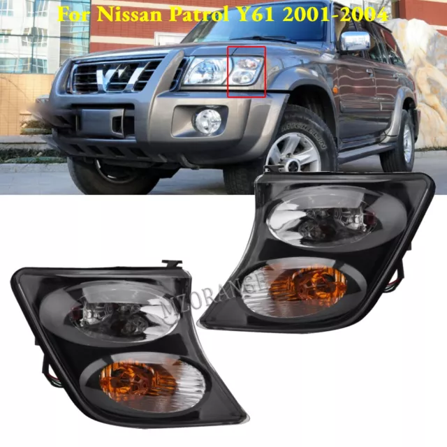 Pair Front Indicator light Corner Lamp Black For Nissan Patrol Y61 2001-2004 L+R