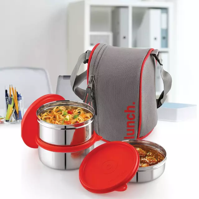Compatto Porta Pranzo Porta Borsetta Ufficio Scuola Set Di 3 Contenitori, Rosso