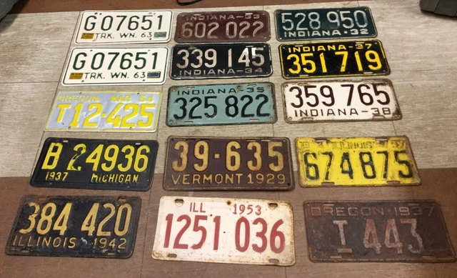 (15) Vintage Illinois  Wash. Mich. Ind. Oregon  License plate lot 1929-1963