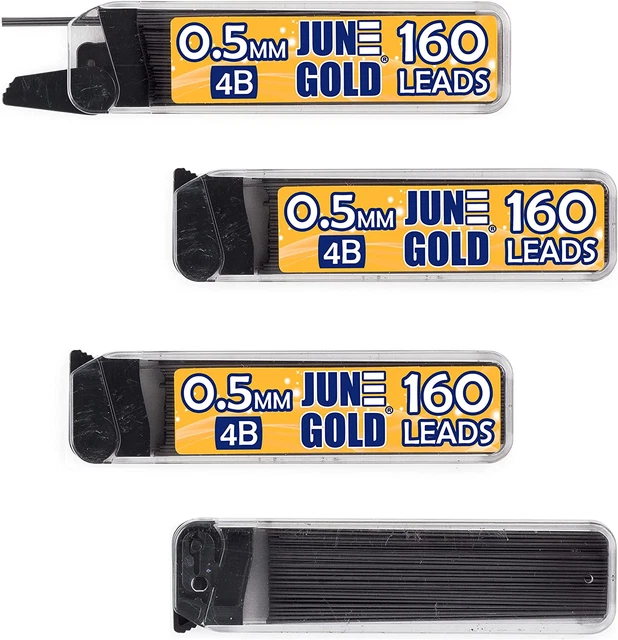 640 Pieces, 0.5 mm 4B Lead Refills, 160 Pieces Per Tube, Fine Thickness, Brea...