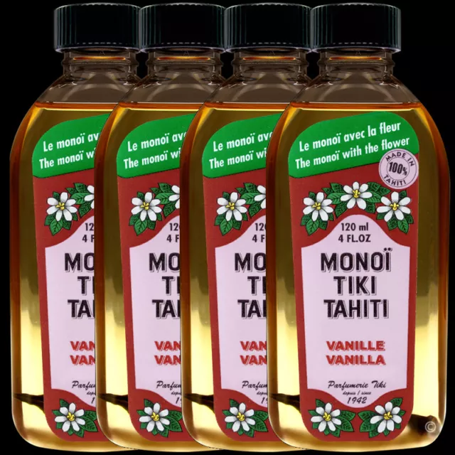 Lot 4 Monoi Tiki Tahiti Avec Fleur 120Ml Huile Monoï Parfumée Vanille -20%