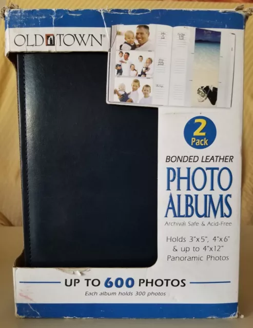 Old Town Bonded Leather Photo Album Set 2 Binders 600 Photos Blue, New Open Box