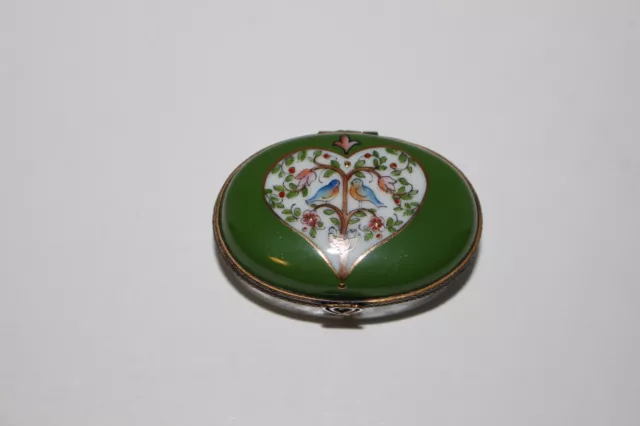 Eximious Limoges France Peint Main Porcelain Hinged Oval Trinket Box-Birds/Heart