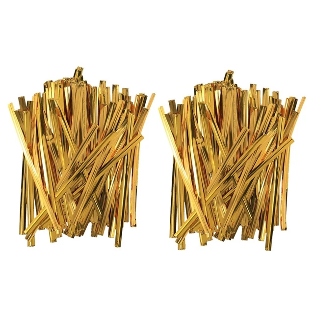 200 goldene Eisen Draht Verschluss Twist Tie Tasche Süßigkeiten Keks Lutscher U1P7