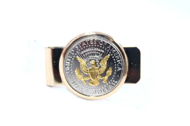 United States of America 50 Cent Piece vintage money clip Gold Tone