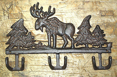 Cast Iron MOOSE Towel Coat Hooks Hat Hook Key Rack CABIN Hunting Camp Lodge Deer