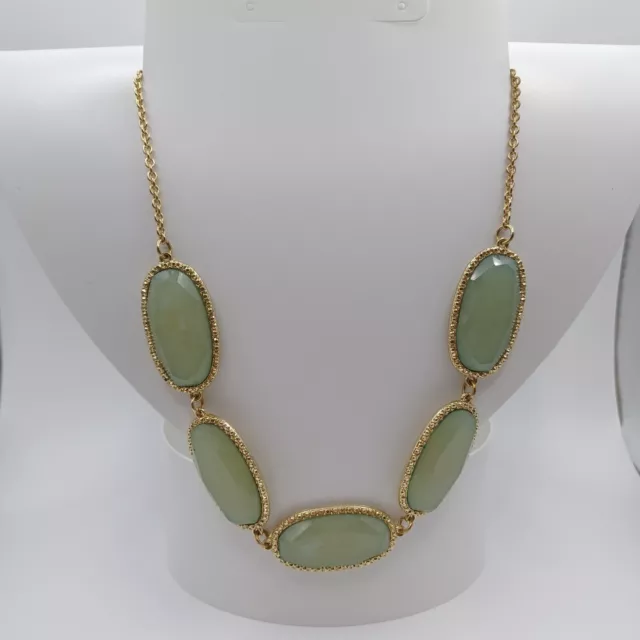 Gold Tone Link Statement Necklace with Tea Green Cabochons Charming Charlie