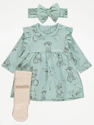 Baby Dress Tights Headband Outfit GEORGE 3 Piece Cotton Disney Bambi Thumper NEW