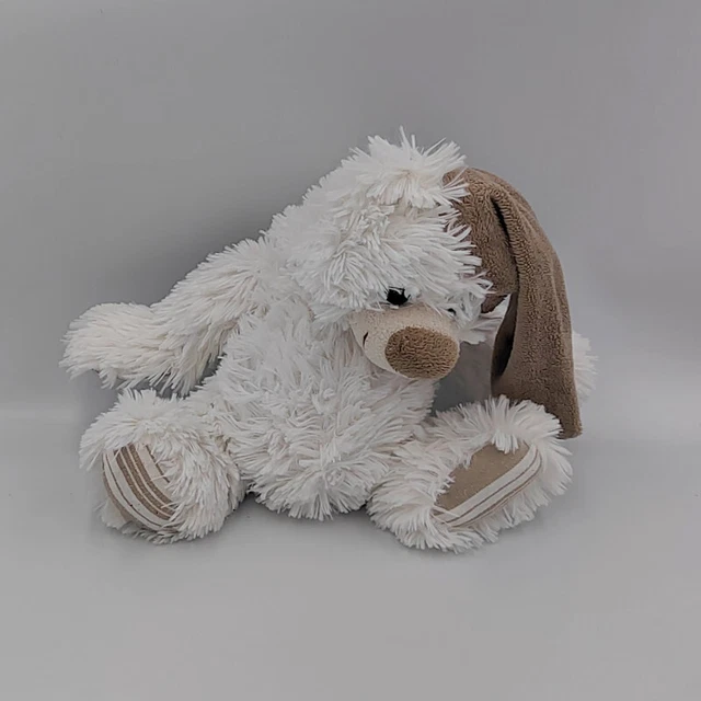 Doudou peluche ours blanc beige bonnet ENESCO - 30600