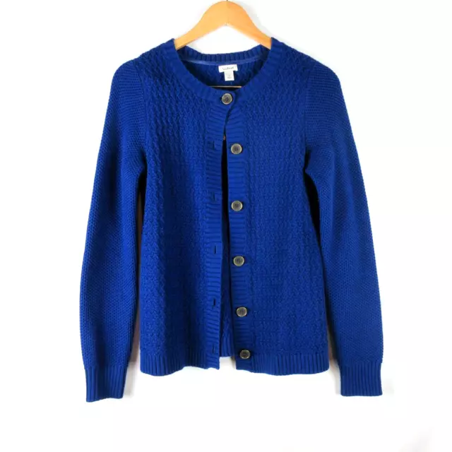 LL Bean Sweater Women Button Cardigan Small Blue Knit Cobalt Sapphire 290400