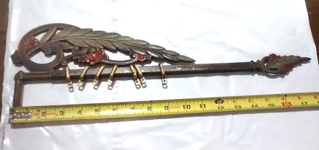 1 Pair Vintage Floral Leaf Cast Metal Swing Arm Adjustable Curtain Drapery Rods