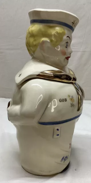 Vintage Rare SHAWNEE Pottery USN Sailor Boy GOB Gold Trim Flowers Cookie Jar WW2 2