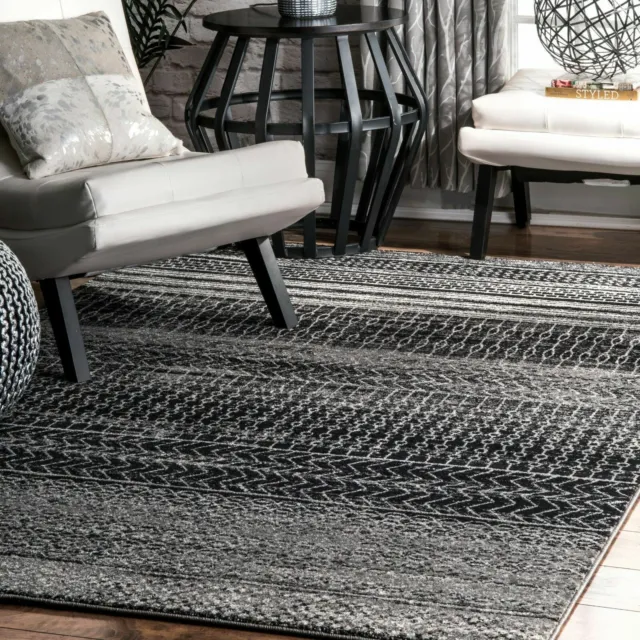 nuLOOM Contemporary Modern Banded Striped Area Rug in Dark Grey