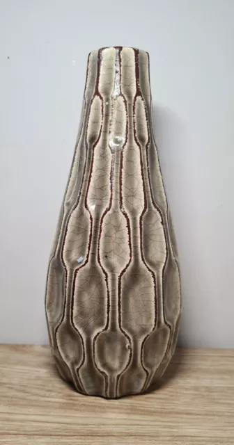 Vase Jeff Banks Grey Distressed Chevron Light Grey/Brown Ports Of Call 21cm Tall