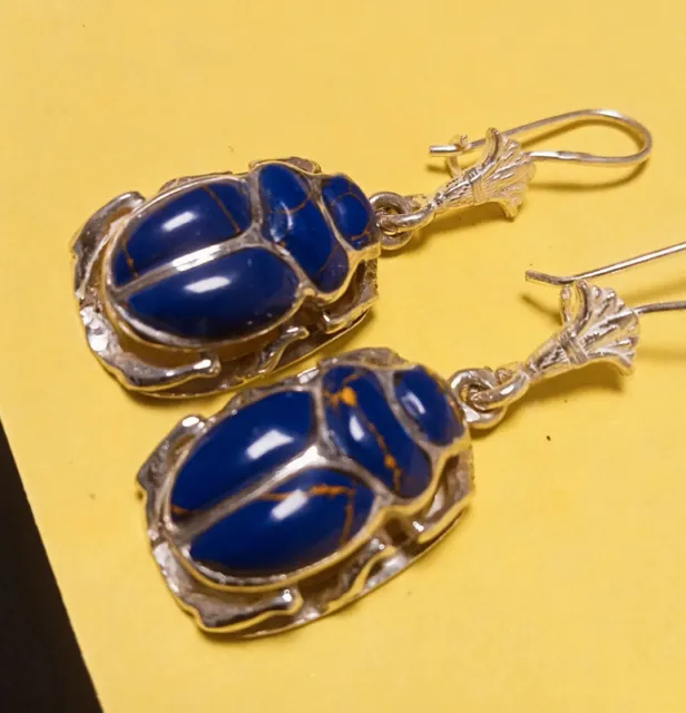 Superbes  boucles d'oreilles argent lapis fabrication artisanale egyptienne