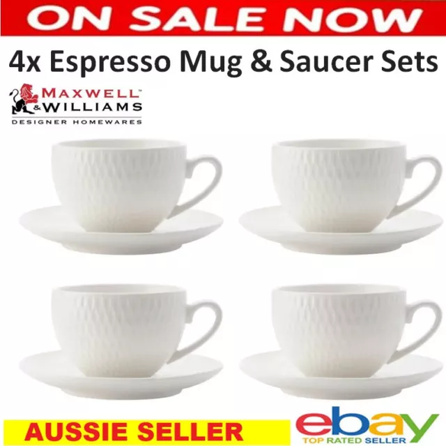 4x Espresso Mugs with Saucer Small Coffee Tea Cups 90ml White Porcelain Drinkwar